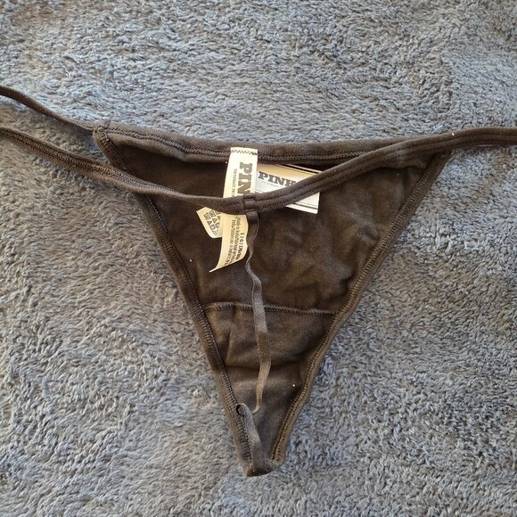 Victoria's Secret Pink! black cotton V-string panties Size L - Picture 2 of 3
